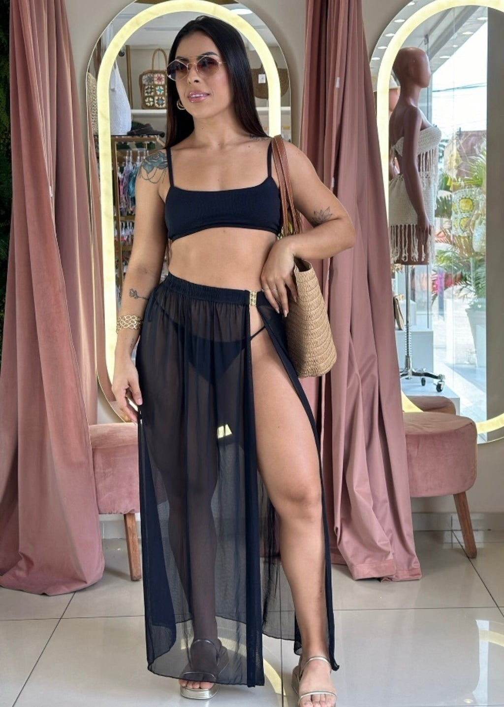 Saia de praia em tule